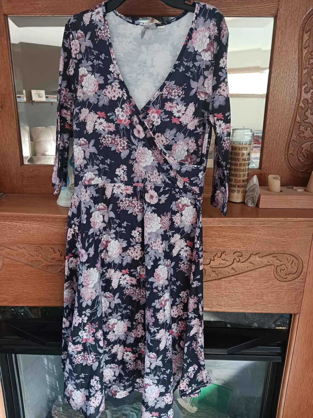 ASOS Black Floral Wrap Dress with Pink and White Blooms